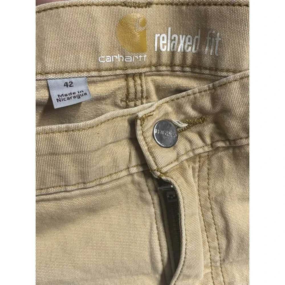 Carhartt Mens 42 Carpenter Work Shorts Beige Cotton Canvas Relaxed Fit 102514